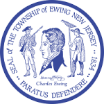 Seal of the Township of Ewing, New Jersey, featuring historical figures and "Paratus Defendere."