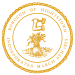 Seal of the Borough of Hightstown, incorporating a hammer and sheaves of wheat.