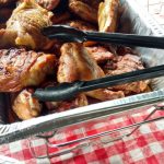 Sheet pan full of roasted, glazed chicken pieces ready to serve.