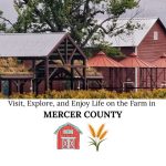 Farm scene with red barns and trees, promoting life on the farm in Mercer County.