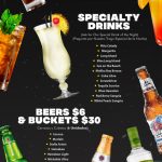 Menu for Infinity Sport Bar featuring specialty drinks, beer prices, and a selection of beverages.