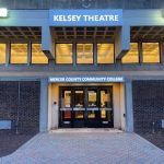 Exterior view of Kelsey Theatre entrance at Mercer County Community College.