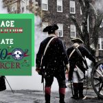 Revolutionary soldiers in winter snow celebrate the 250th anniversary of Mercer.