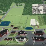 Aerial map of Terhune Orchards farm layout, showing buildings, fields, and ponds.