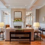 Elegant hotel lobby interior with fireplace, seating areas, and warm lighting.