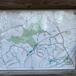 Trail map for Woodfield Reservation showing hiking routes and park features.