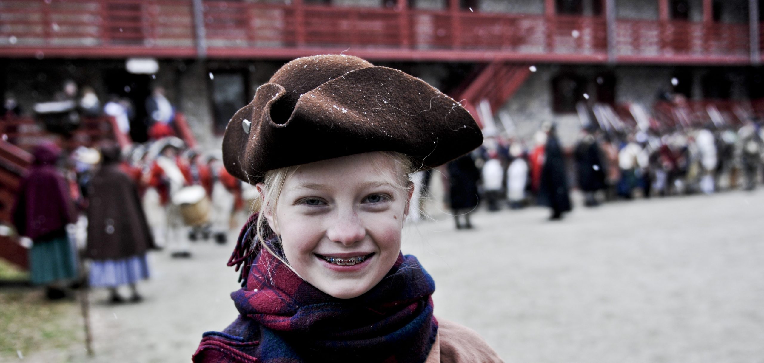 child outside of the old barracks museum in Trenton New Jersey